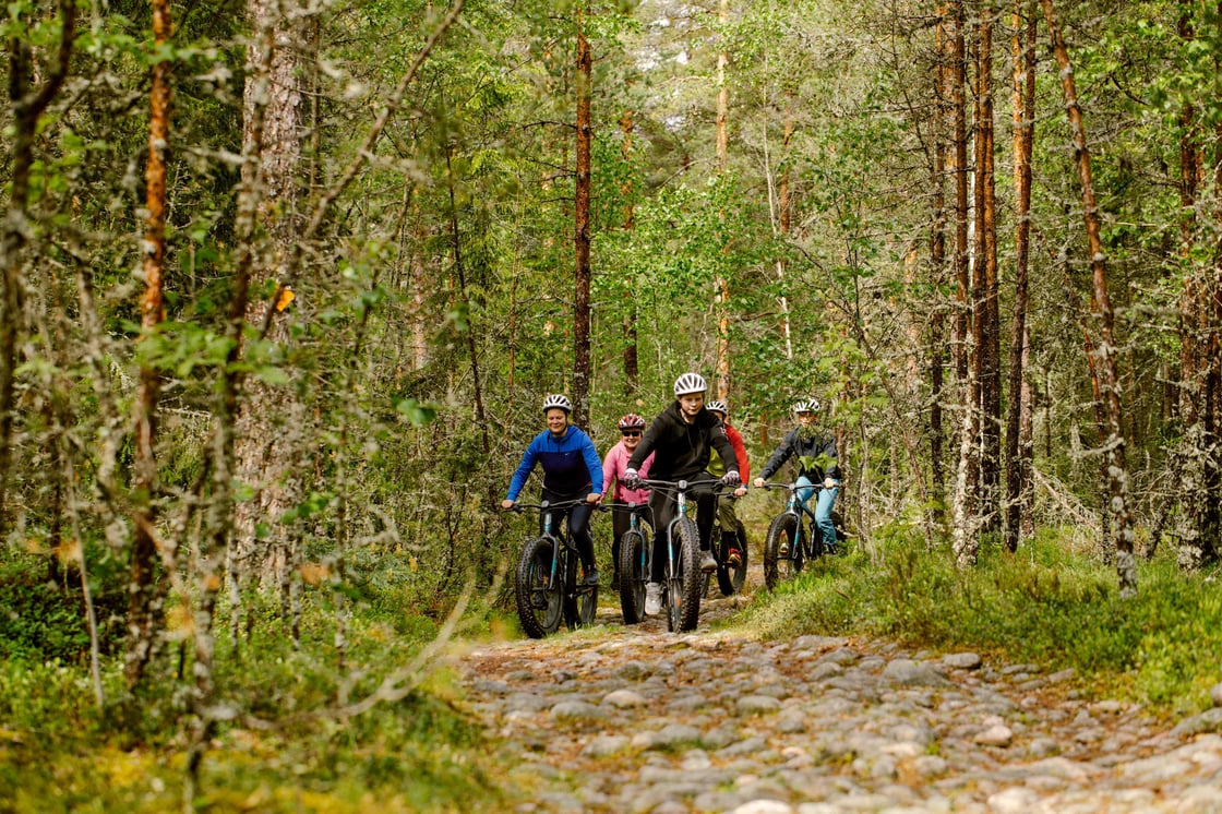 Ryhmä pyöräilemässä Teijon kansallispuistossa @Natura Viva